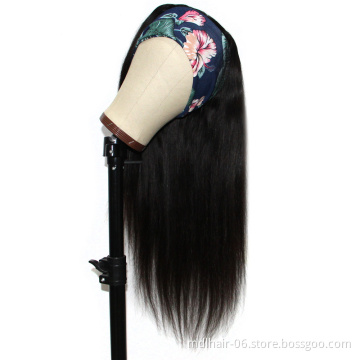Wholesale Straight Human Hair Headband Wig for Black Women Natural Color Machine Made Non-Lace Wigs